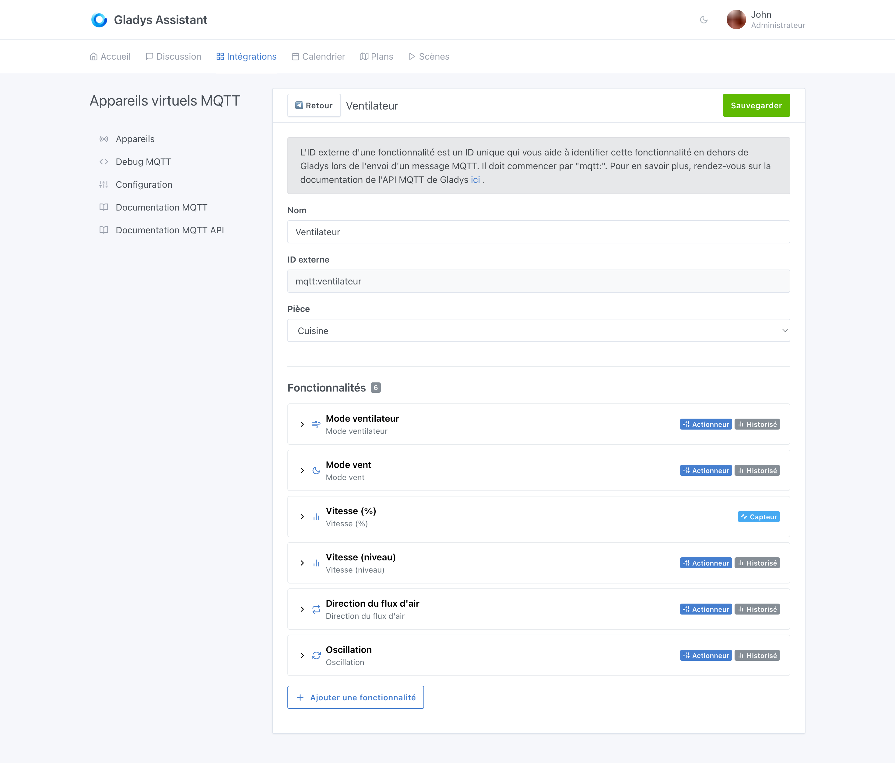Gladys MQTT device list grouped by room