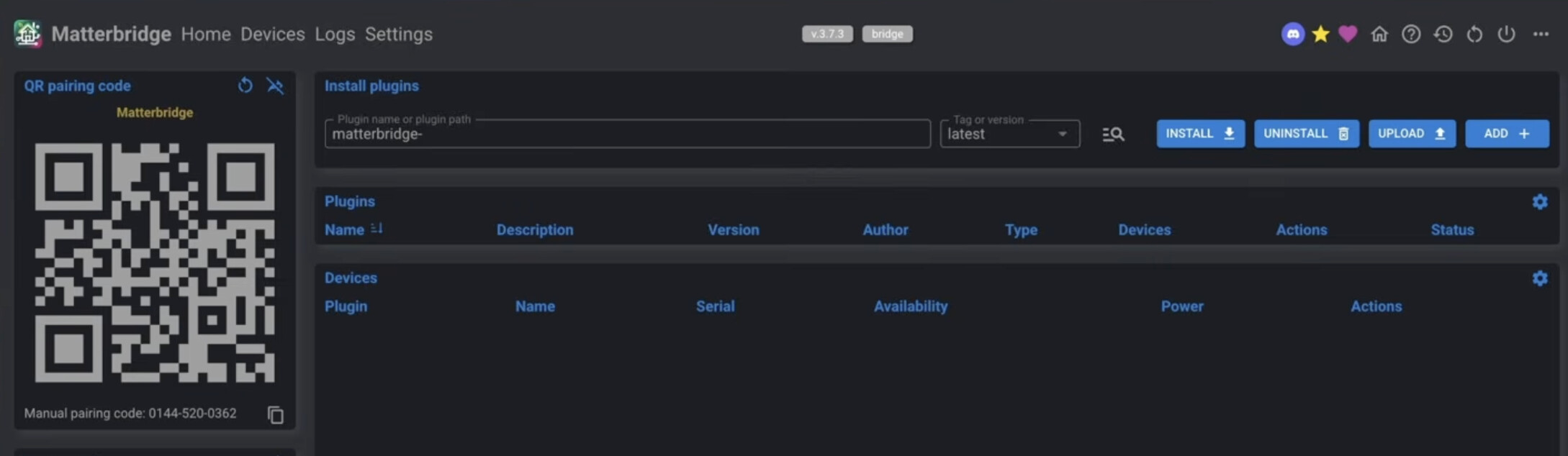 Upload the plugin in Matterbridge