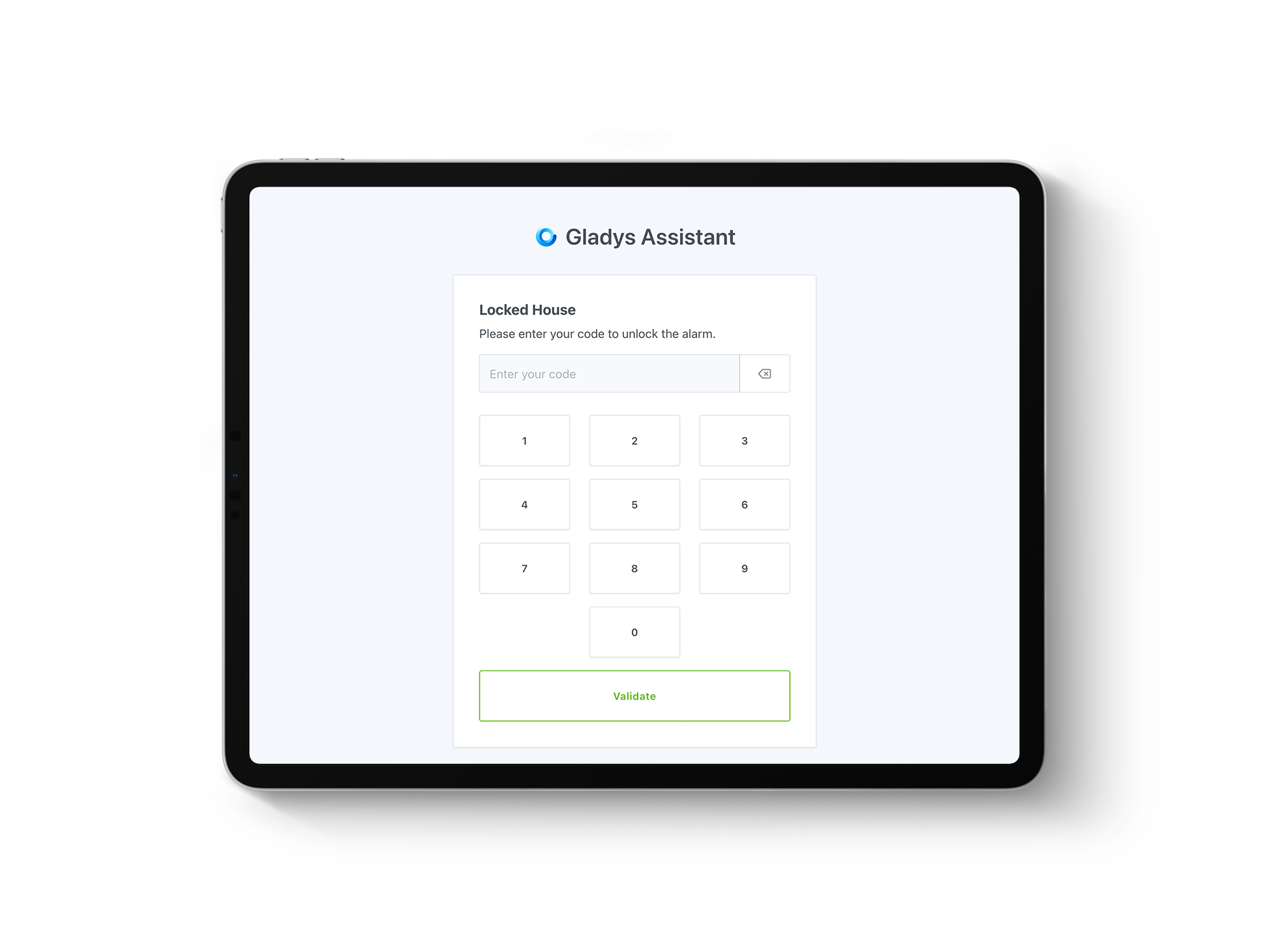 Gladys Alarm Mode iPad Mockup
