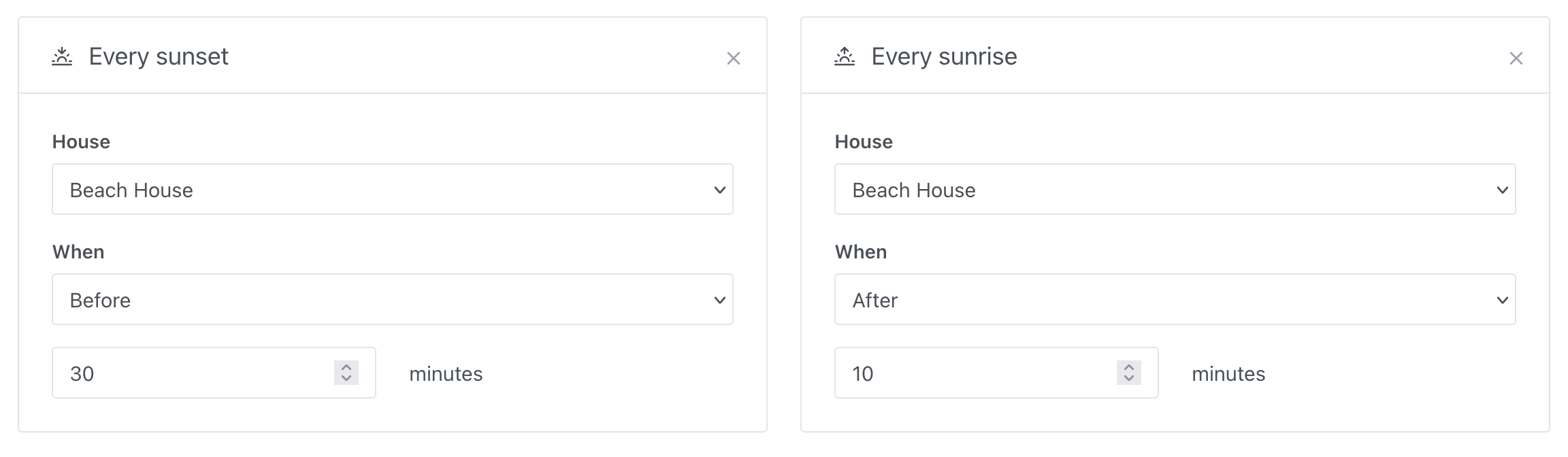 Sunset / Sunrise trigger with delay