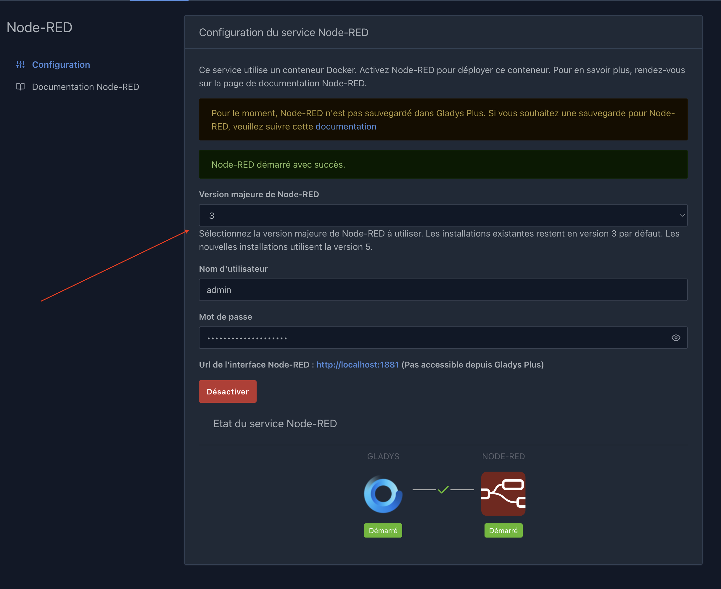 Sélecteur de version Node-RED