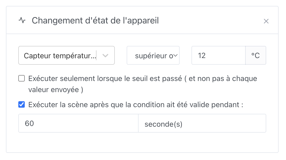 Déclencheur de scène avec durée en secondes