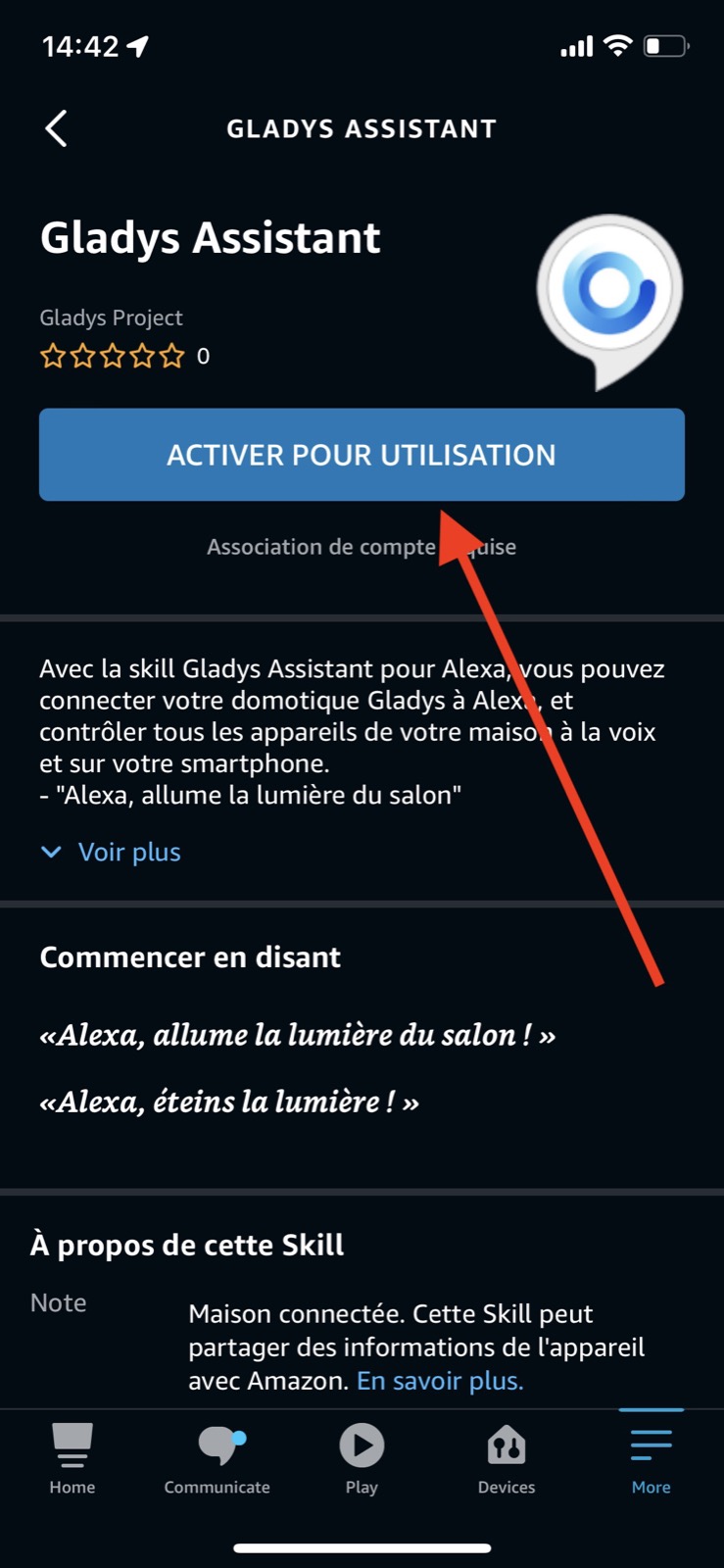 Activation de l'intégration