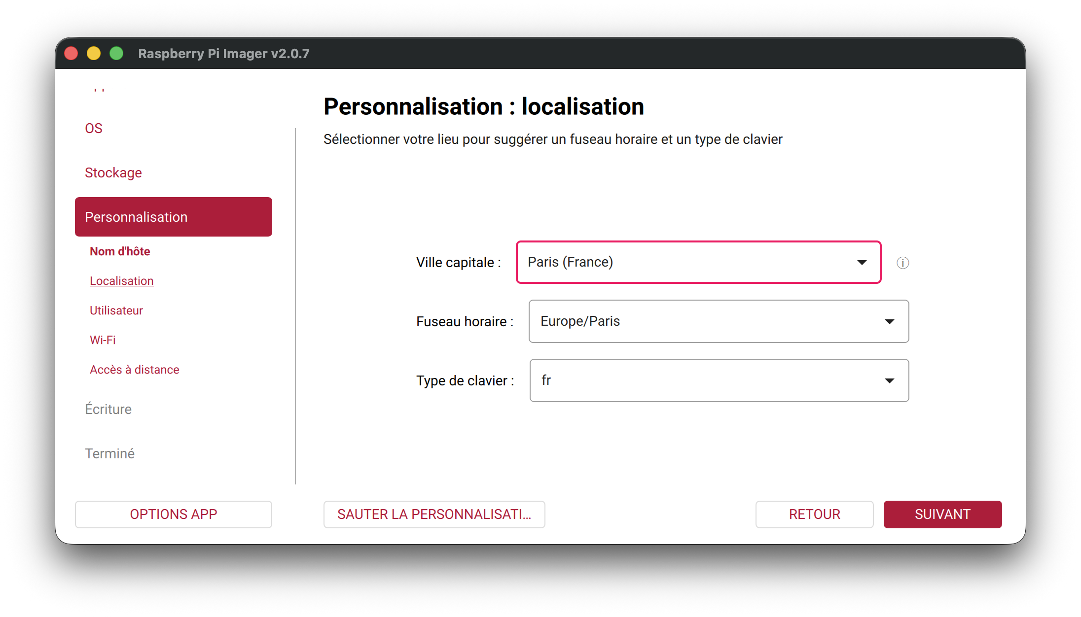 Configurer la localisation